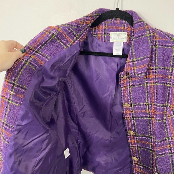 Vintage Susan Bristol Womens Purple Plaid Ornate Button Wool Jacket Size 12 - Picture 3 of 11